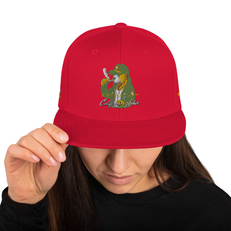 California Sober Snapback Hat featuring "Smokin Joe" the Bear from Deli Style - Image 29